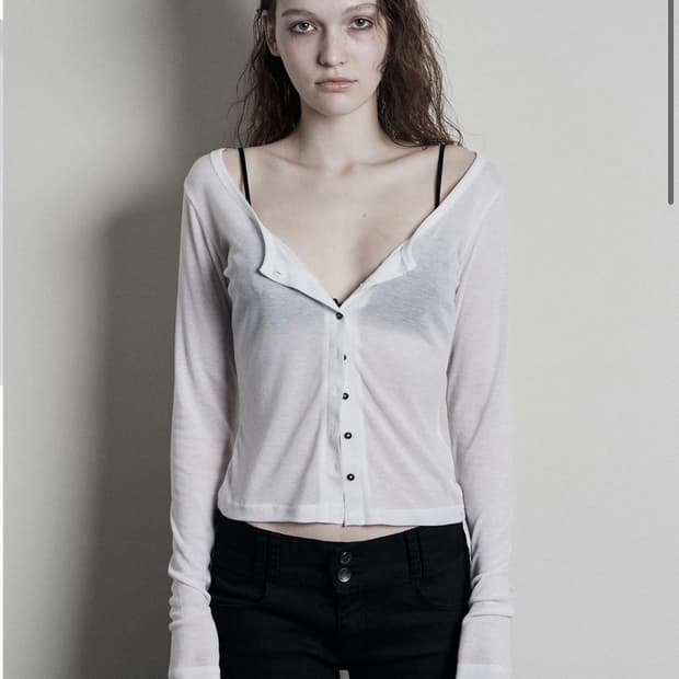 Basic scooped button cardigan,ivory 가디건