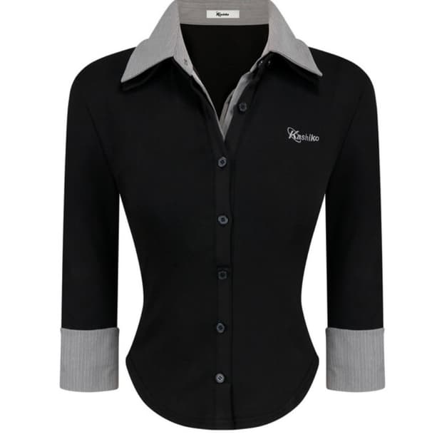 카시코 더블 카라 슬림 셔츠 블랙 S