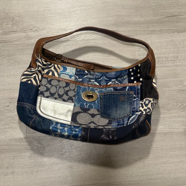 빈티지 y2k 코치 coach 데님 패치워크 에르고 XL 호보백