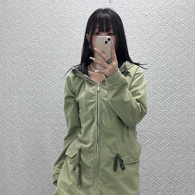 아디다스 빈티지 키치 도트 피스타치오 그린 야상 자켓 85 C13203