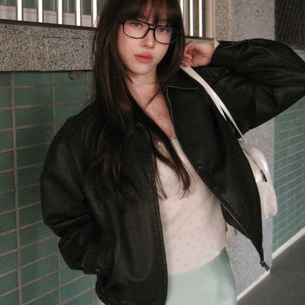 랭앤루 노팅힐 워싱 레더 봄버 자켓 다크브라운