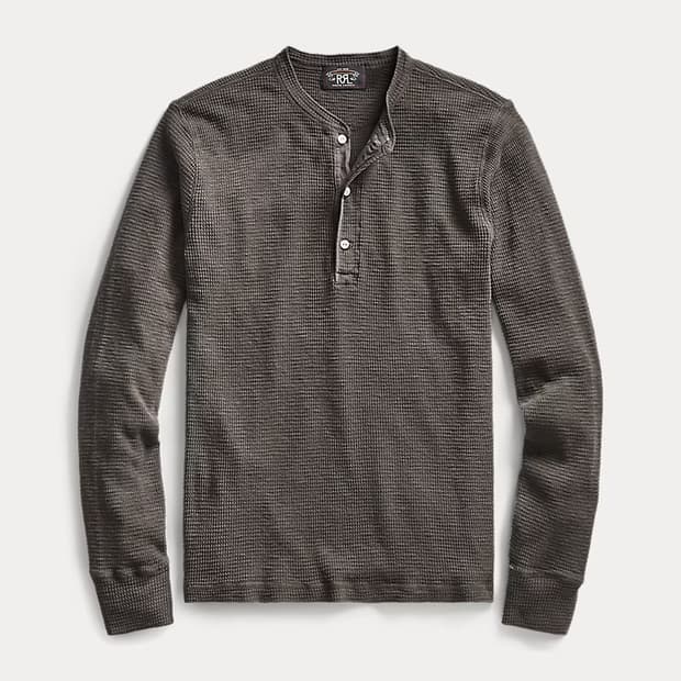 DOUBLE RL WAFFLE KNIT HENLEY SHIRT