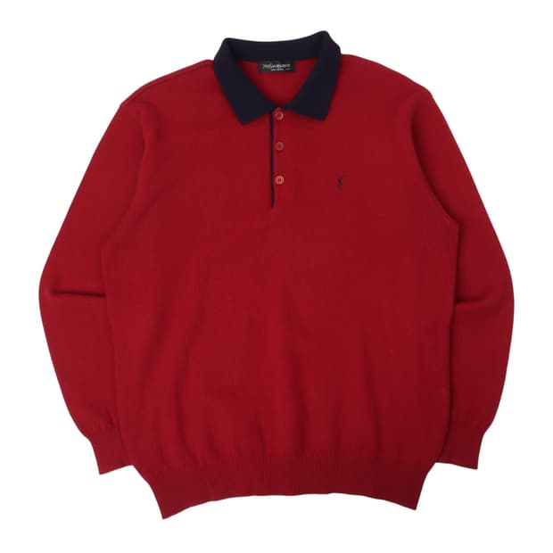 입생로랑 뿌르 옴므 배색 카라 버튼업 니트