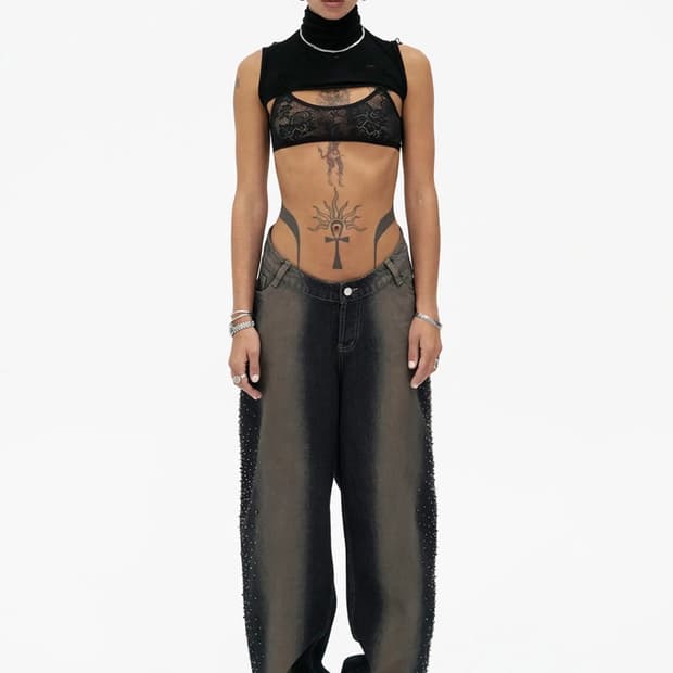 604service BEADED U SHAPE WAIST JEAN