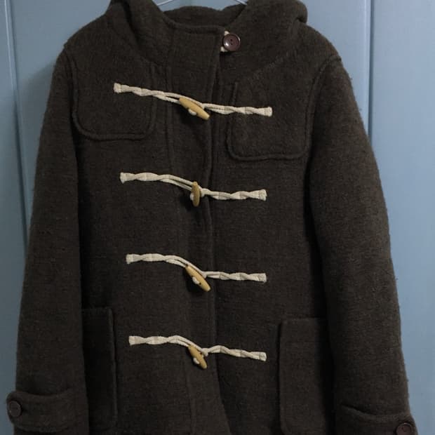 모리걸 빈티지 후드 더플 코트 브라운