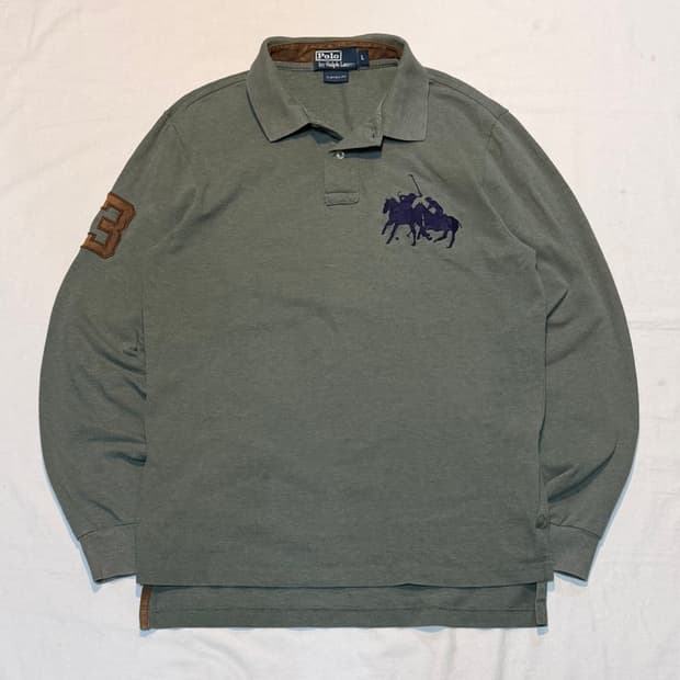 폴로 랄프로렌 빅포니 가죽패치 롱슬리브 카라티 올리브