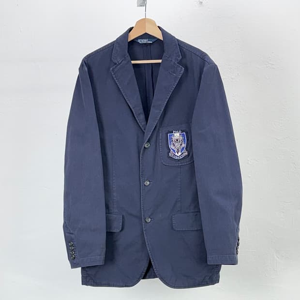 폴로 랄프로렌 90s 네이비 스크램블 와펜 3b 코튼 블레이저 자켓