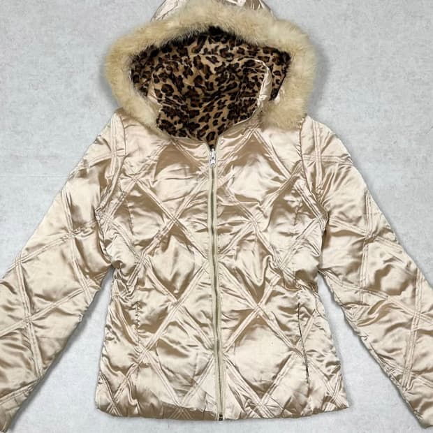 갸루 호피 레오파드 패딩 리버시블 빈티지