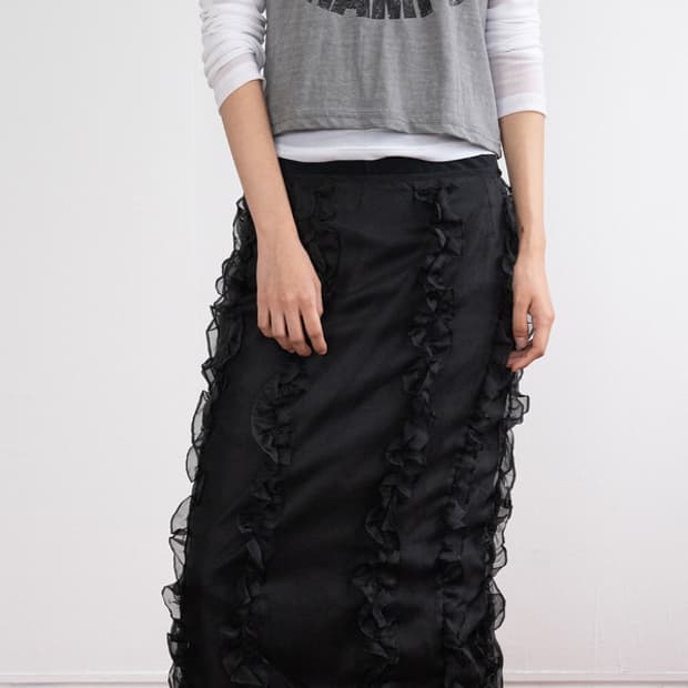 피키소사이어티 프릴 오간자 스커트 블랙