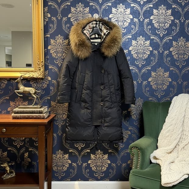 버버리 런던 잉글랜드 롱패딩 M 블랙 폭스퍼 (66사이즈)