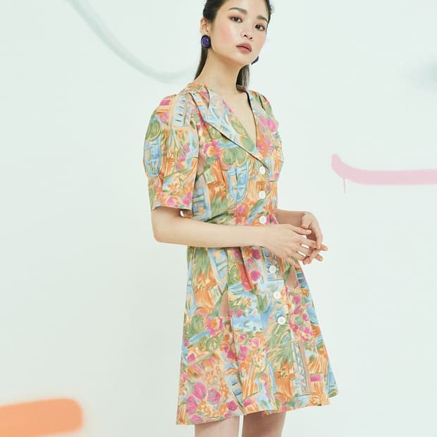 미드나잇서커스 플라워 패턴 린넨 원피스 55~66