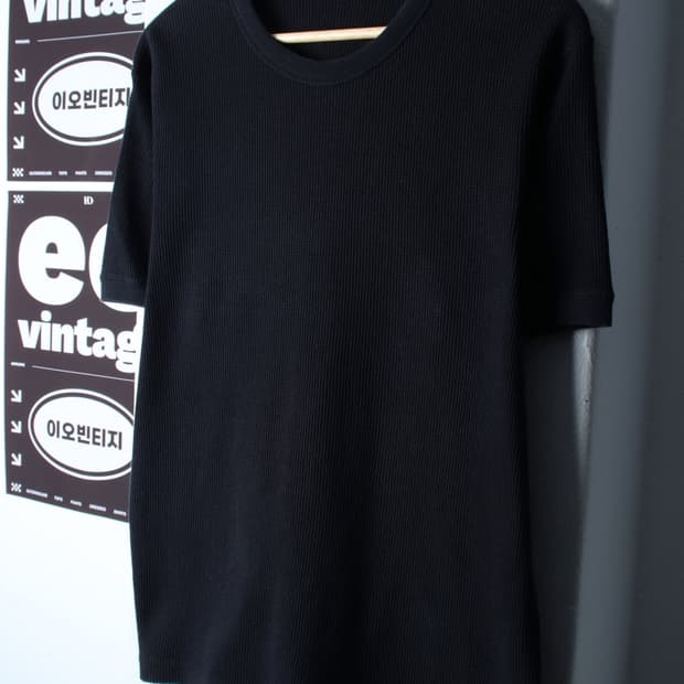 (L-XL) 유니클로 반팔 티셔츠 와플 무지 블랙-H32743