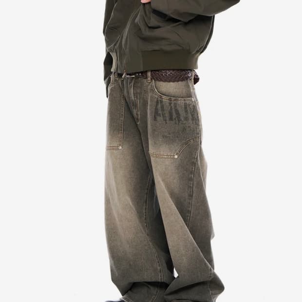 Out Pocket Printed Denim Pants (Gray)2사