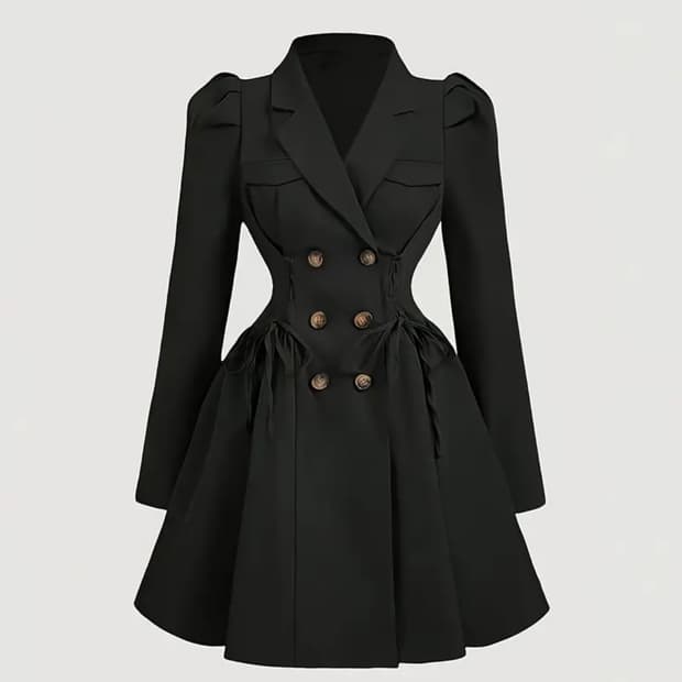 블랙 더블 버튼 플레어 미니 원피스 트렌치코트 새상품