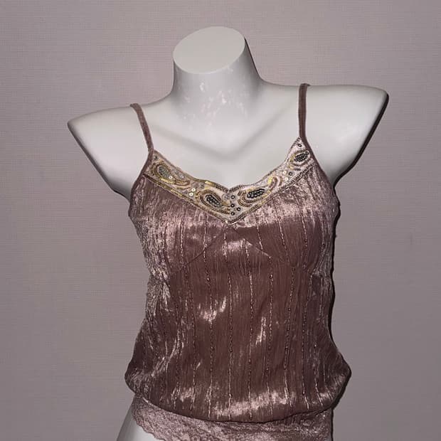 빈티지 베이지 핑크 벨벳 페어리 슬리브리스