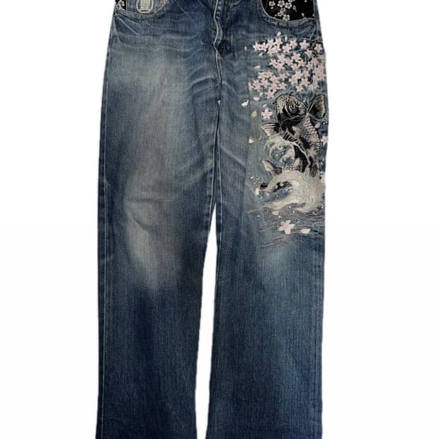 오리엔탈 잉어 자수 데님