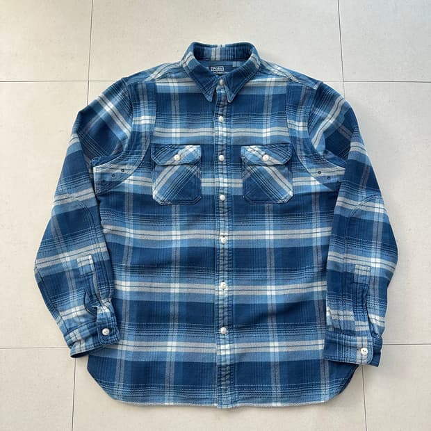 폴로 랄프로렌 플래드 플란넬 인디고 워크 셔츠 L QR인증 