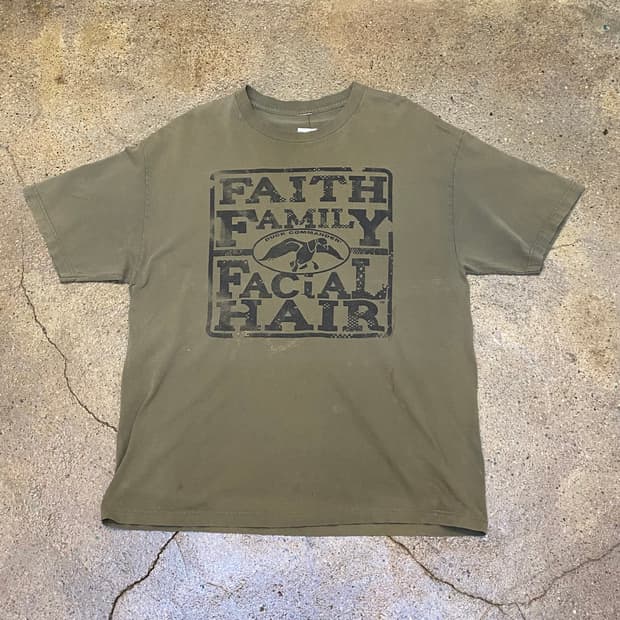 미국 빈티지 덕 커맨더 프린팅 카키 반팔티 티셔츠