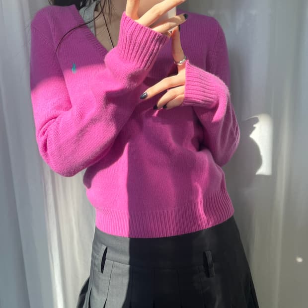 Polo 랄프로렌 울 캐시미어 핑크 브이넥 니트