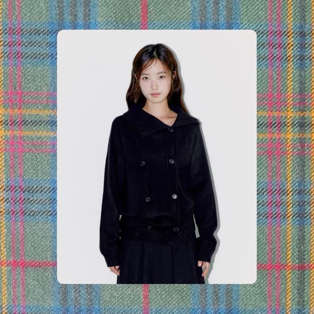 오피쉬 twin button cardigan black 가디건