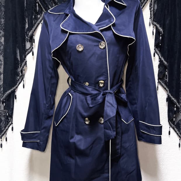 네이비 배색 견장 트렌치코트 자켓 오네갸루 고스펑크 핀터 로맨틱고딕