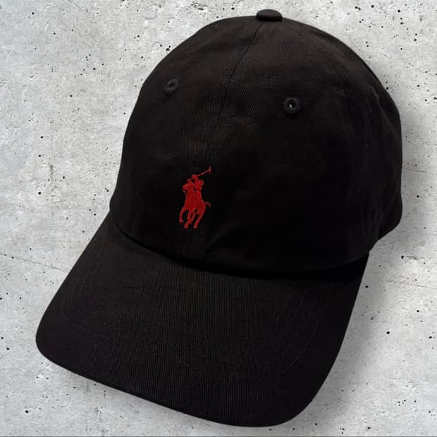 폴로 랄프로렌 레드 포니 블랙 볼캡 모자