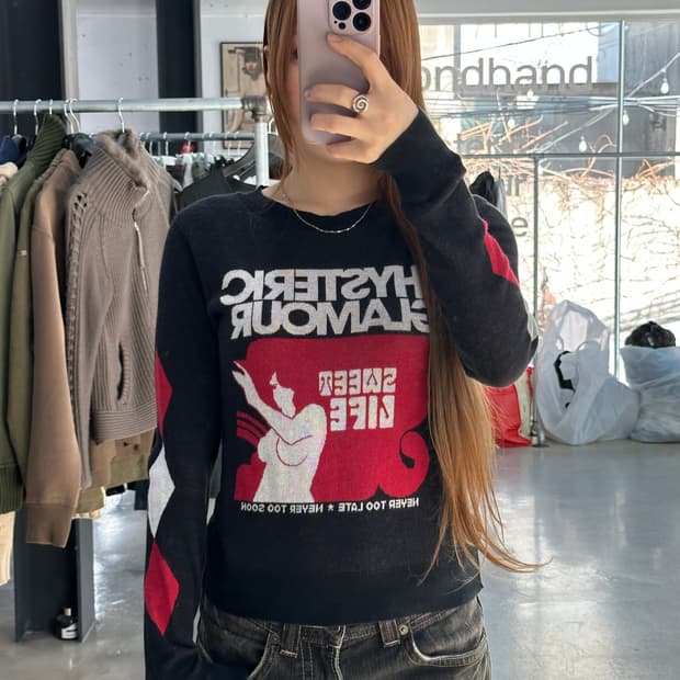 히스테릭글래머 Dizzy & Milky아가일 니트롱슬리브