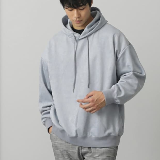 빔즈하트. 스웨이드 후드티셔츠 블루그레이_L
