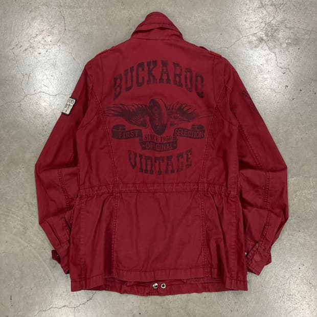 버커루 y2k 버건디 컬러 빅로고 필드 자켓