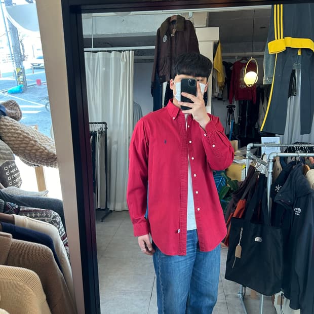 M) 폴로 랄프로렌 클래식 레드 솔리드 셔츠