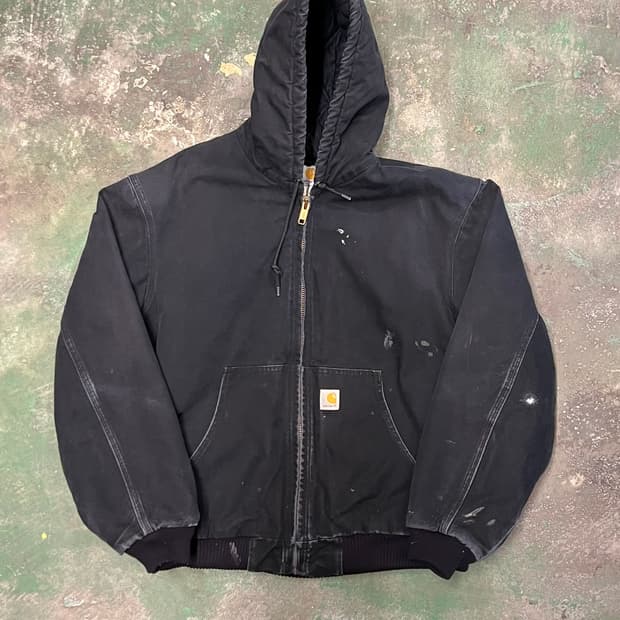 [L] 칼하트 액티브 덕 페이딩 빈티지 자켓 블랙 워크웨어 후드 집업