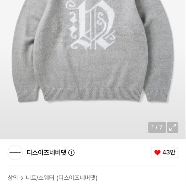 디스이즈네버댓 그레이 로고 니트 스웨터
