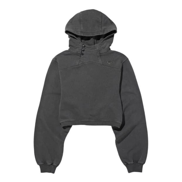 미스치프 사이드 버튼 업 크롭 후드 워시드 차콜