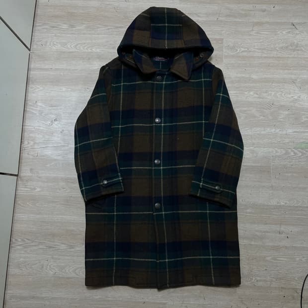 올젠 체크 후드 울 싱글 브레스티트 코트 [브라운] M/95