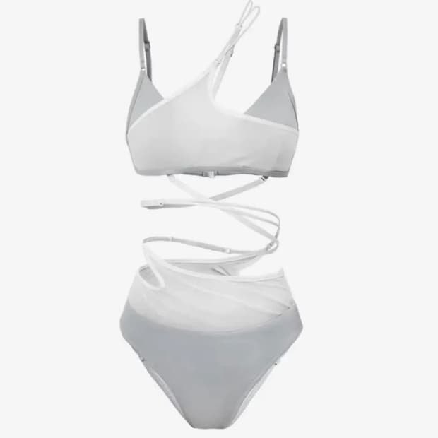 Layered Mesh Strap Bikini / Grey