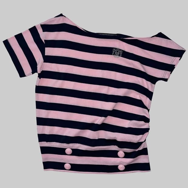 sculptor Button Stripe Tee Pink