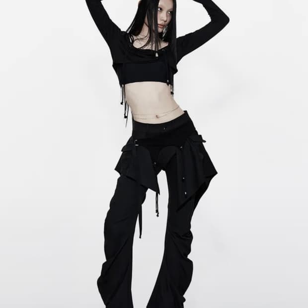 카시코 Layered Strap Pants Black M