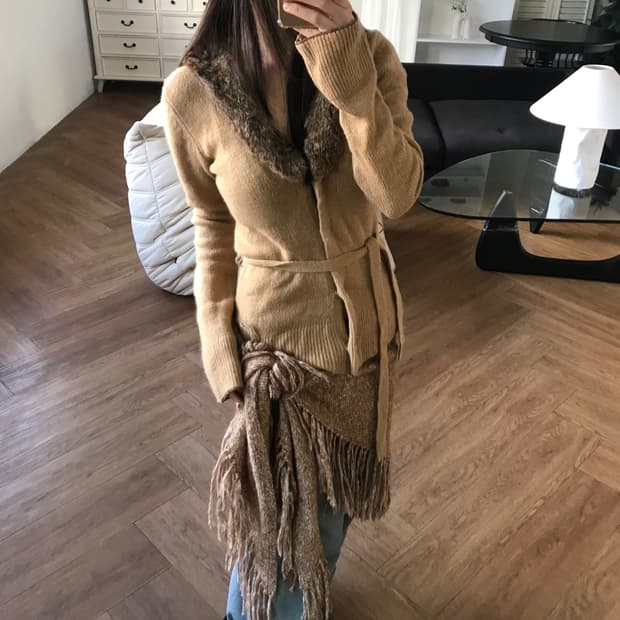 vintage beige fur cardigan