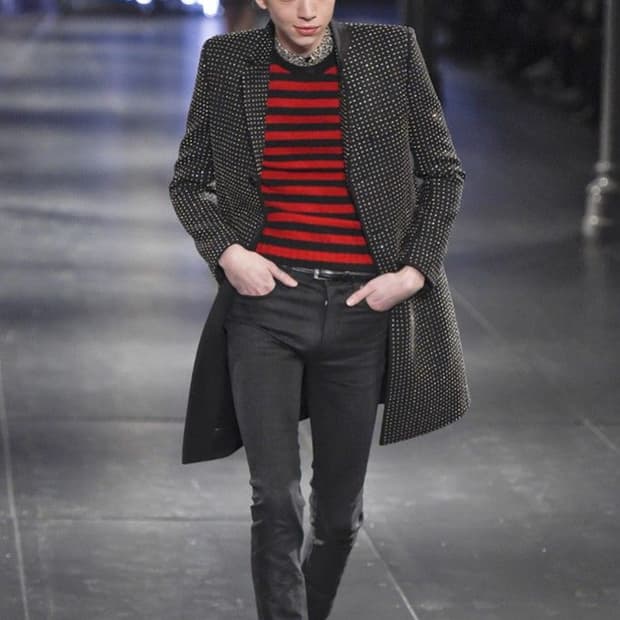 15FW 생로랑 더블지퍼 스트라이프 니트