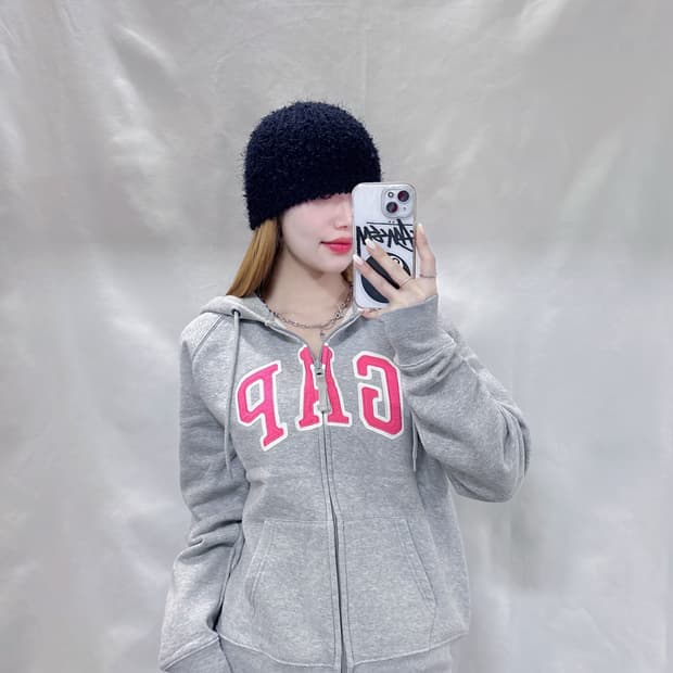 GAP 갭 핑크 빅로고 그레이 후드집업 