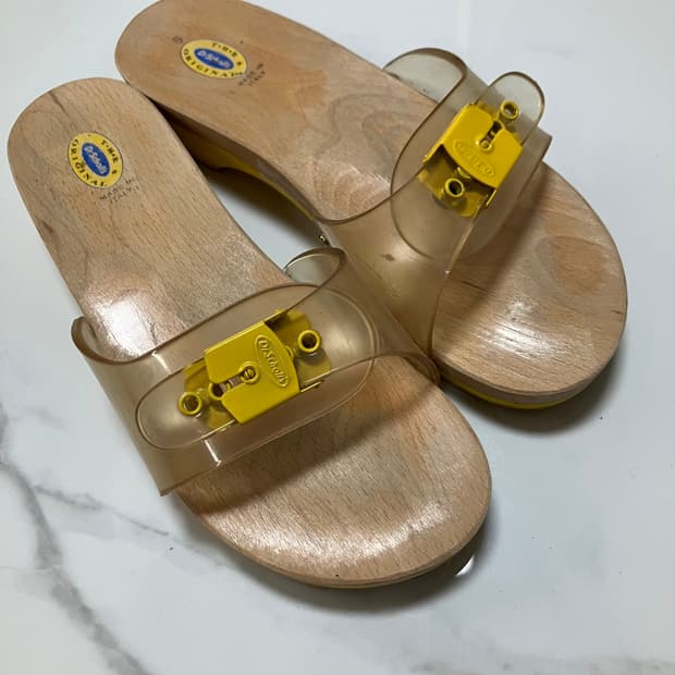 Y2K 2000s 닥터숄 우든힐 슬라이드 투명 클로그 샌들 빈티지