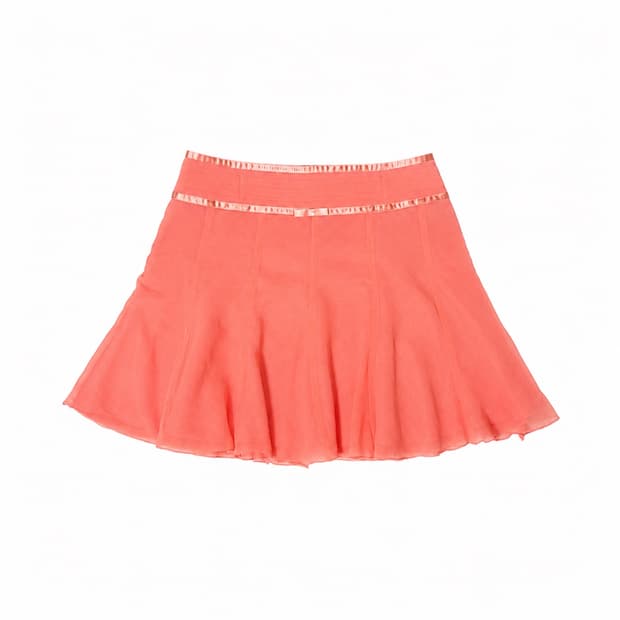 하구미 코랄 핑크 플레어 미디 스커트