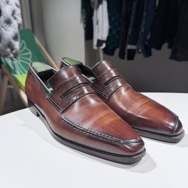 (A/7.5) / 벨루티 앤디 디메져 레더 가죽 로퍼 구두 다크 브라운