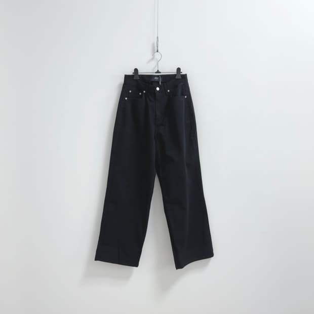 소프트서울 라인 워싱 와이드 데님 코튼 팬츠 블랙