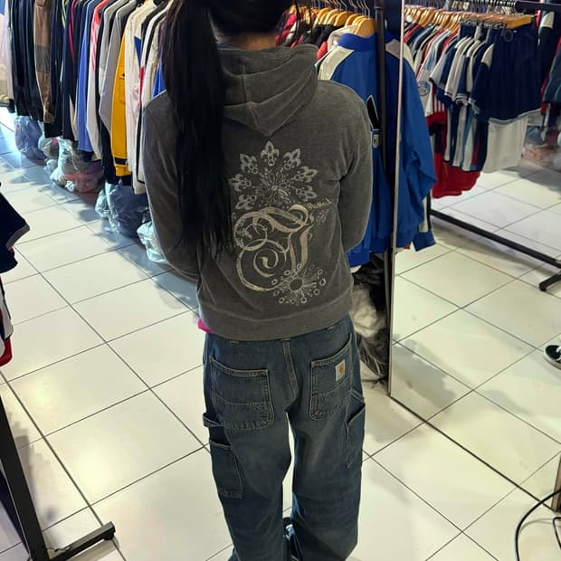 쥬시 꾸뛰르 그레이 벨벳 후드 집업