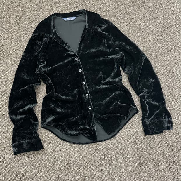 OS)재패니즈 빈티지 여성 블랙 벨벳 셔츠