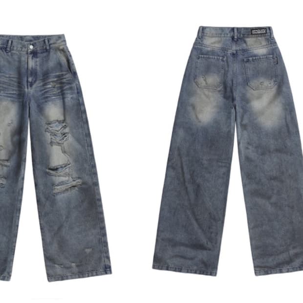 더티 워시드 디스트로이드 데님 팬츠 블루