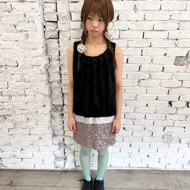 빈티지 헤어리 메탈릭얀 스팽글 미니 드레스