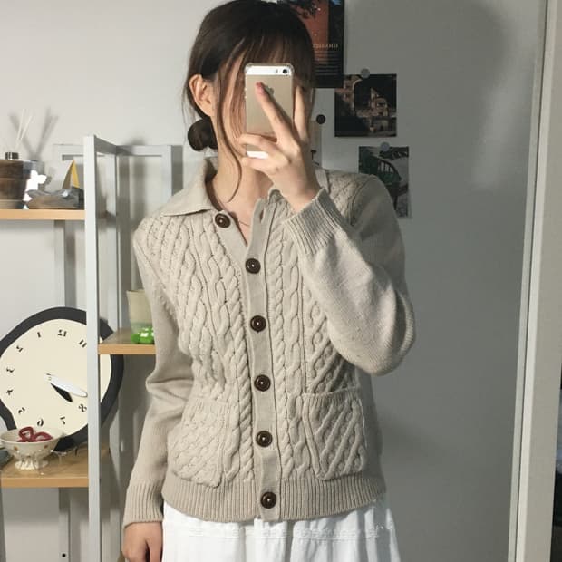 밀크티 꽈배기 포켓 가디건