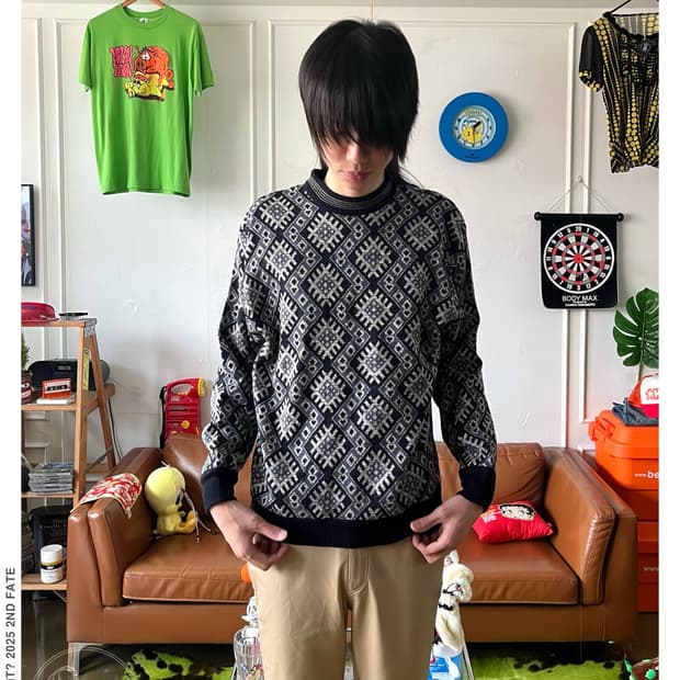 -90s Jpn Antic Pattern Old Knit Sweater